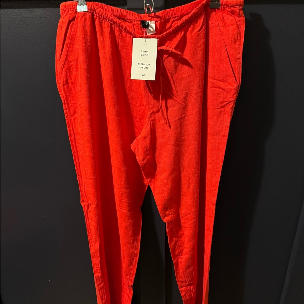 H&M Bright Red linen wide leg pants